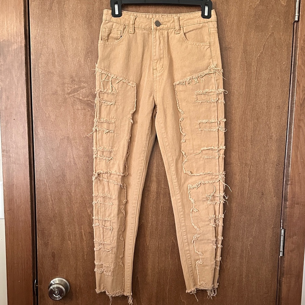 Classic Tan Frayed Girl’s Skinny Jeans